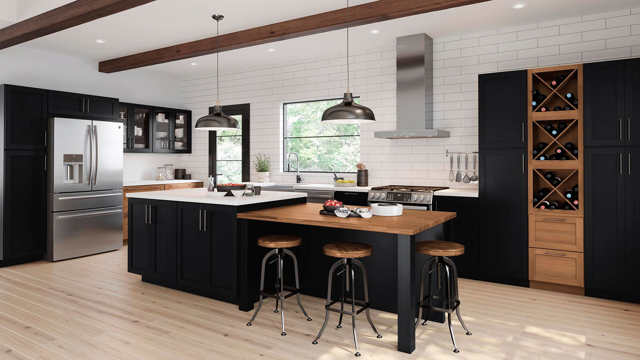 Leesburg maple cider and painted black kitchen